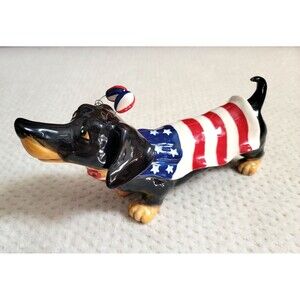EUC BLUE SKY CLAYWORKS Heather Goldminc PATRIOTIC Flag BLACK DACHSHUND
